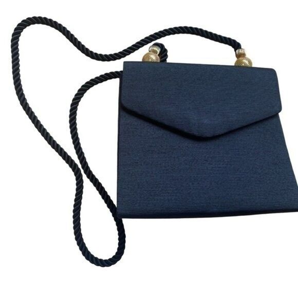 Women Evening Bag Black Gold Finish Design and Rope Straps Inside Flap Pocket - Picture 2 of 16